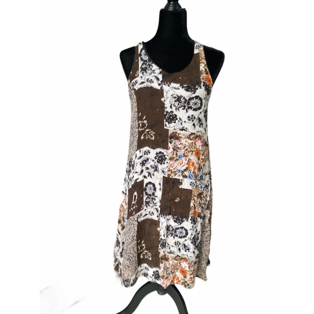 Cassee’s Brown Patchwork Halter Top Dress Women's Size Petite Medium